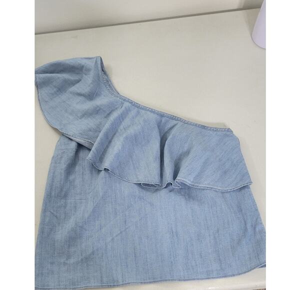 Alice + Olivia Top Womens Large One Shoulder Blue Nautical Beach Cottagecore Top - Picture 3 of 8